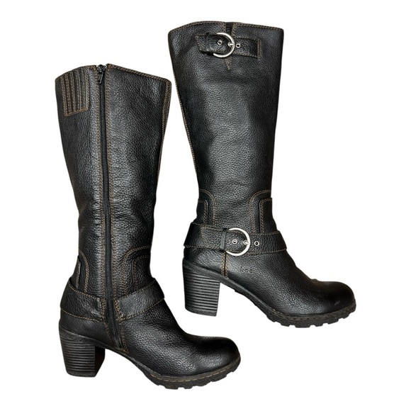boc Born Shoes - Børn black pebbled leather moto-style boots Lack with contrast stitching SZ 8